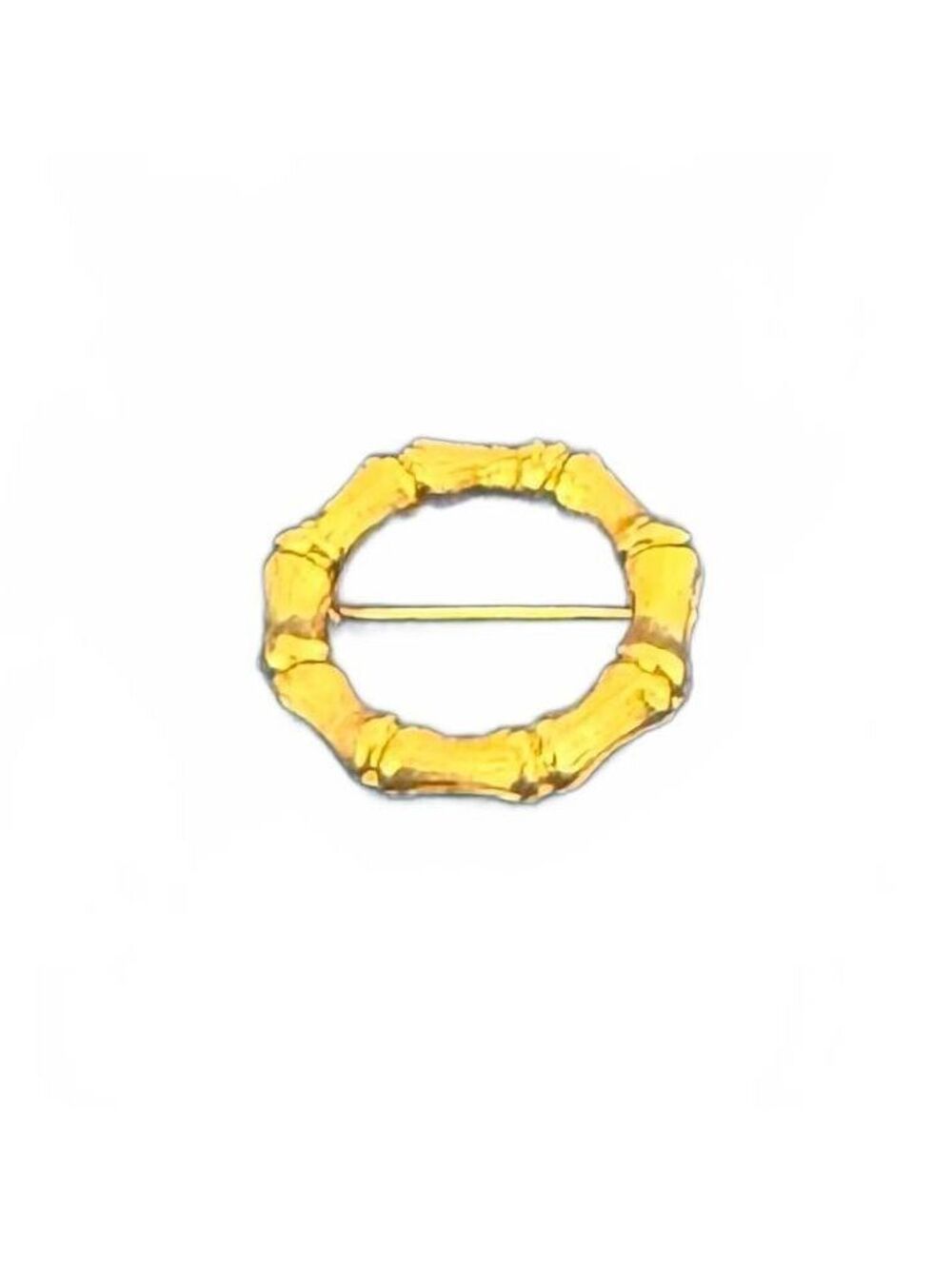 Vintage Detailed Bamboo Design Open Circle Wreath Gold Tone Brooch Pin